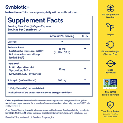 SynbioOne™ 3-in-1 Gut Support (Pre + Pro + Postbiotic)